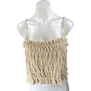 H&M Beige Sleeveless Smocked Square Neck Cami Camisole Tank Crop Top Size XL